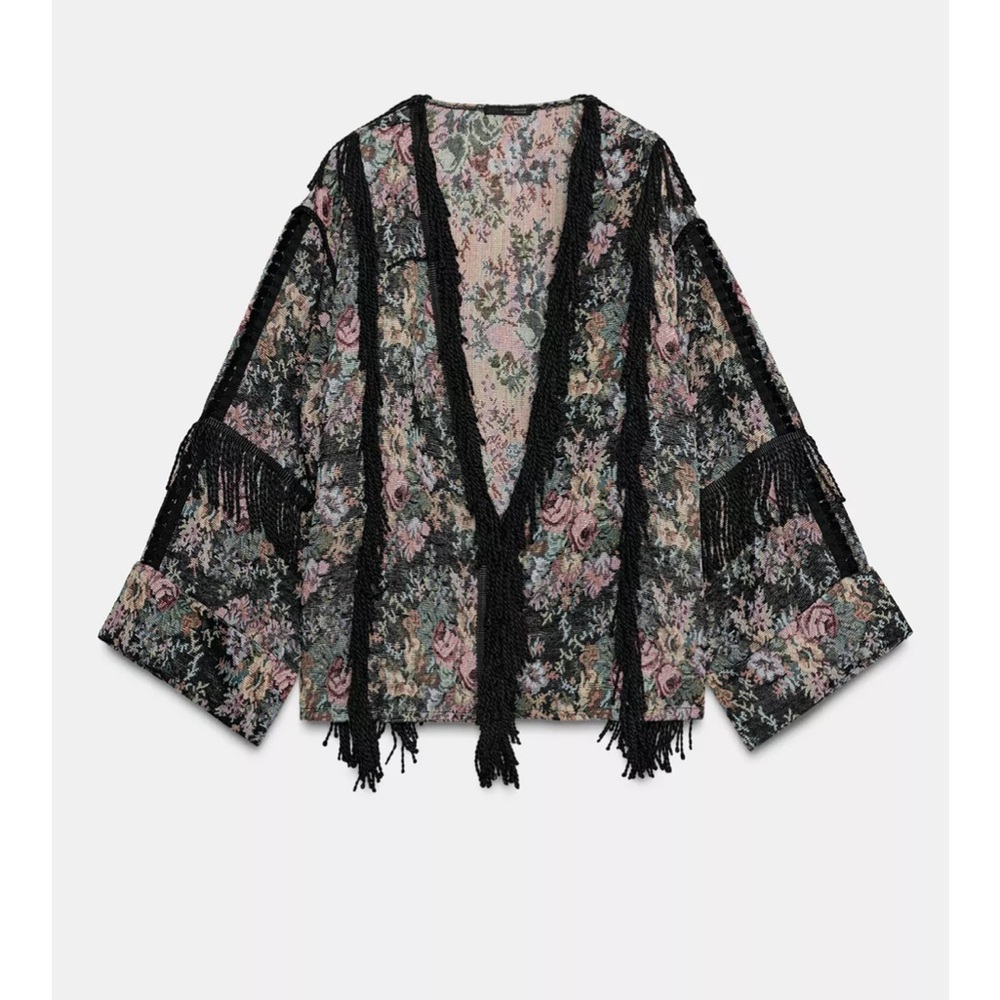 Zara Jacquard Fringed Kimono NWT